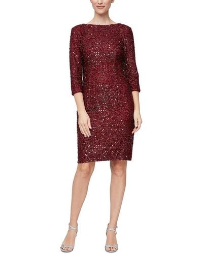 SLNY Metallic Sequined Cocktail And Party Dress - Red