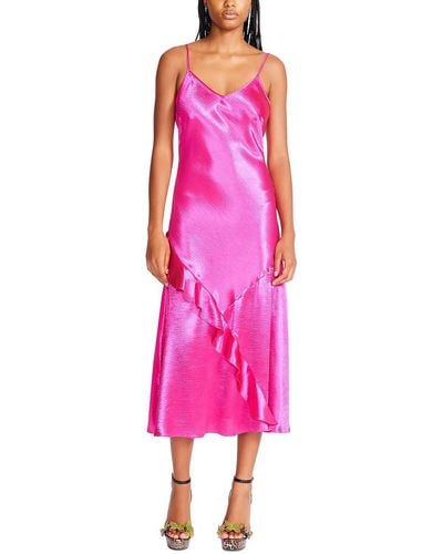 Betsey Johnson Satin Ruffled Slip Dress - Pink