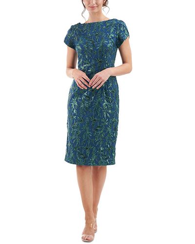 JS Collections Embroidered Sequined Sheath Dress - Blue