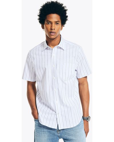 Nautica Wrinkle-resistant Striped Wear To Work Short-sleeve Shirt - White