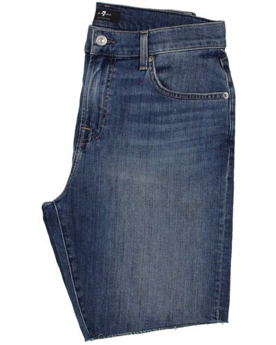 7 For All Mankind The Straight Cut-off 8 1/2" Inseam Denim Shorts - Blue