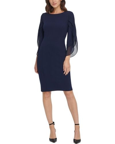 DKNY Petites 3/4 Sleeve Knee-length Wear To Work Dress - Blue