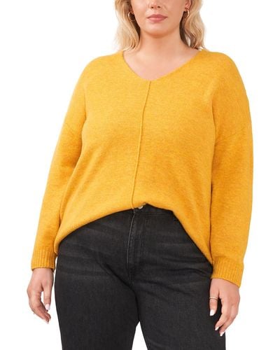Vince Camuto Plus Ribbed Trim Knit V-neck Sweater - Yellow