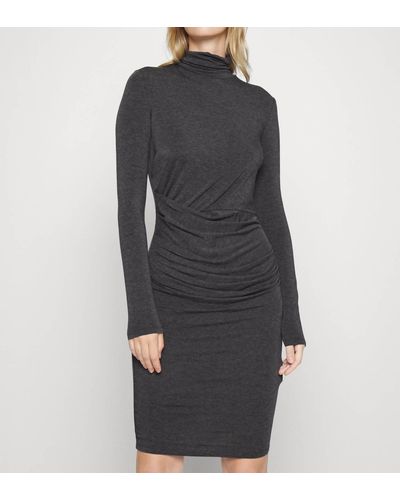 Marella Igloo Long Sleeve Jersey-wool Fitted Turtleneck Dress In Gray - Black