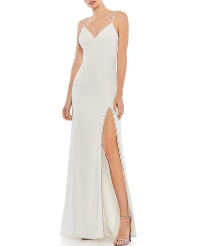 Ieena for Mac Duggal Rhinestone Long Evening Dress - White