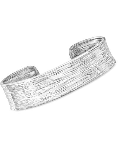 Ross-Simons Italian Sterling Silver Textured And Polished Cuff Bracelet - Metallic