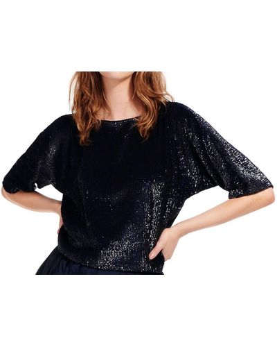 EMILY SHALANT Sequin Blouson With Dolman Sleeve In Black