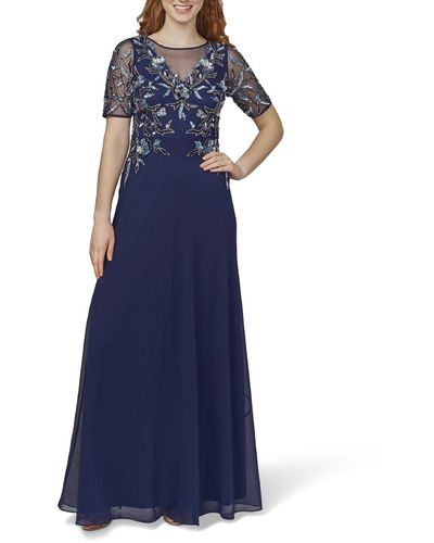 Adrianna Papell Chiffon Embellished Evening Dress - Blue