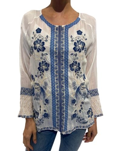 Johnny Was Lauren Embroidered Blouse - Blue