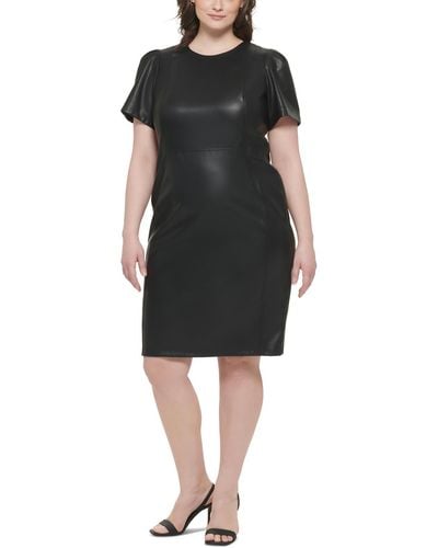 Calvin Klein Plus Faux Leather Knee-length Sheath Dress - Black