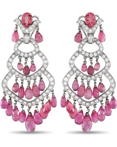 Non-Branded Lb Exclusive 18k Gold 2.65ct Diamond And Pink Tourmaline Chandelier Earrings Mf06-013024