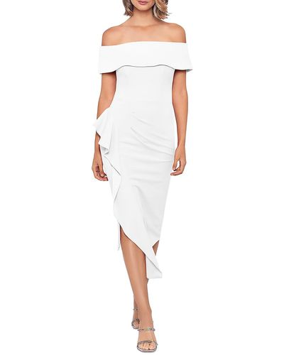 Aqua Crepe Side Slit Cocktail And Party Dress - White