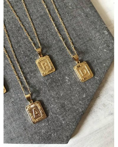 BRACHA Initial Card Necklace In Gold - Gray