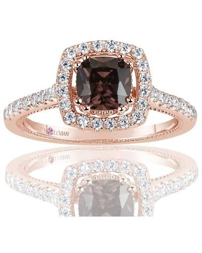 Suzy Levian Rose Sterling Silver Asscher Cut Cubic Zirconia Halo Engagement Ring - Brown