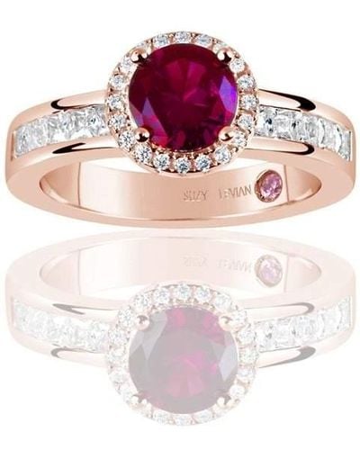 Suzy Levian Rose Sterling Silver Created Ruby Round Cut Engagement Ring - Multicolor