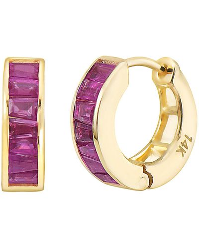 Fine Jewelry Baguette Ruby huggies 14k Gold - Pink
