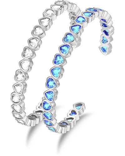 Classicharms Heart Shaped Zirconia Bangle Bracelet Set - Blue