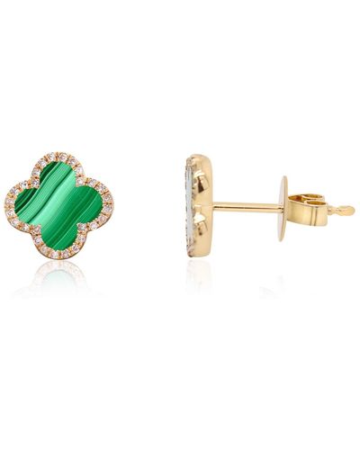 The Lovery Malachite Diamond Clover Stud Earrings - Green