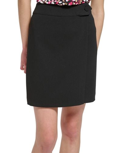 Calvin Klein Petites Solid Crepe Wrap Skirt - Black