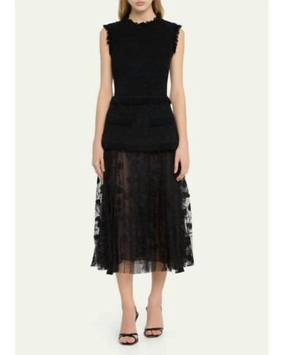 Oscar de la Renta Ribbon Tweed And Velvet Guipure Dress - Black
