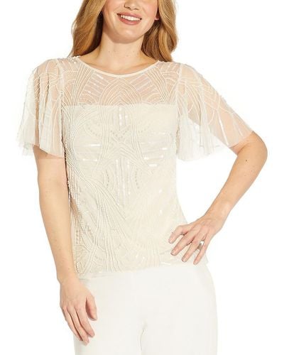 Adrianna Papell Beaded Sequined Blouse - Natural