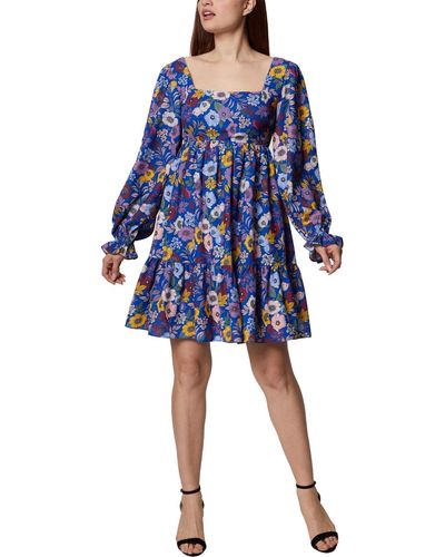 BCBGeneration Floral Print Knee Length Fit & Flare Dress - Blue