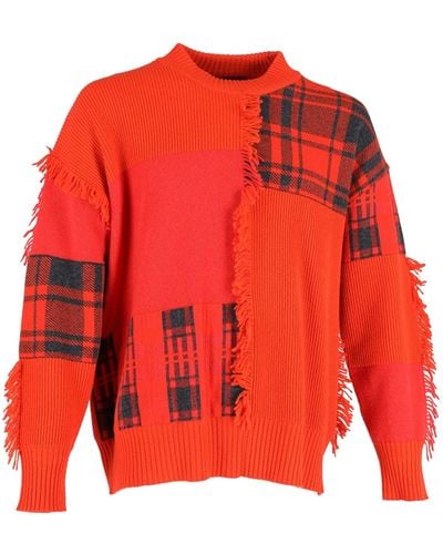 Versace Fringed Patchwork Sweater - Red