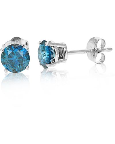 Vir Jewels 1 Cttw Blue Diamond Stud Earrings 14k Gold Round Shape