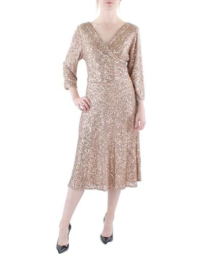 Alex Evenings Sequined Below Knee Cocktail And Party Dress - Pink