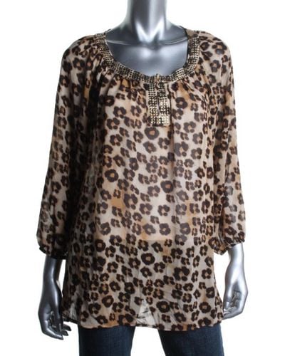 Charter Club Animal Print 3/4 Sleeves Blouse - Multicolor