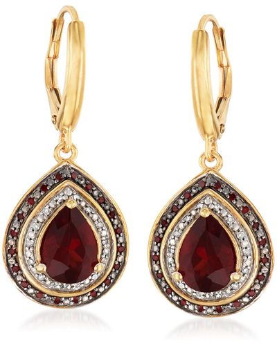 Ross-Simons Garnet And . Red And White Diamond Drop Earrings - Metallic