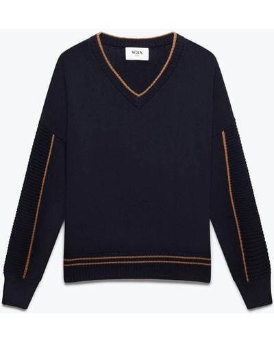 Wax London Clarence V Neck Sweater - Blue