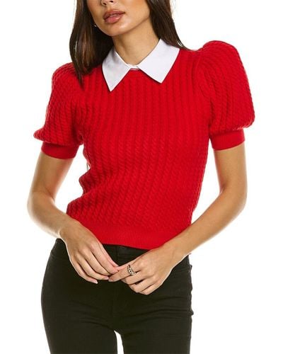 Alice + Olivia Alice + Olivia Chase Cable Wool-blend Sweater - Red
