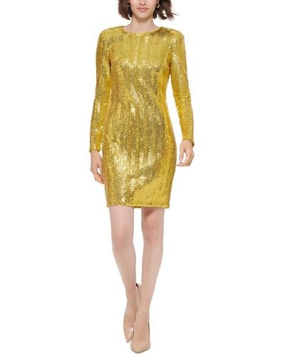 Calvin Klein Sequined Mini Sheath Dress - Yellow