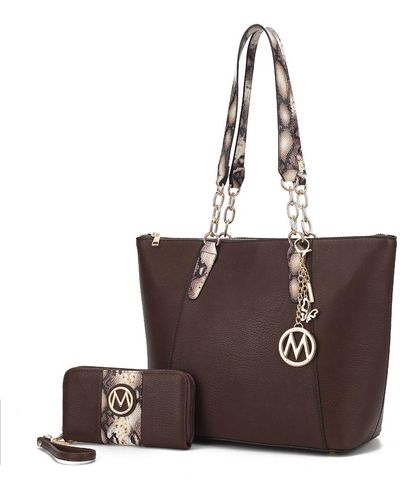 MKF Collection by Mia K Ximena Vegan Leather Tote Bag With Matching Wristlet Wallet- 2 Pieces - Brown