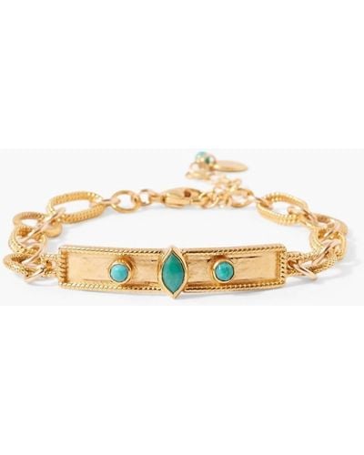 Chan Luu Bezel Wrapped Turquoise Marquise Bracelet In Gold - Metallic