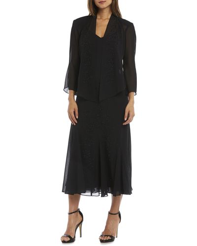 R & M Richards Chiffon Sleeveless Dress With Jacket - Black