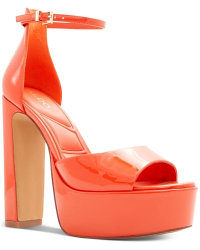 ALDO Nissa Patent Leather Open Toe Platform Heels - Red