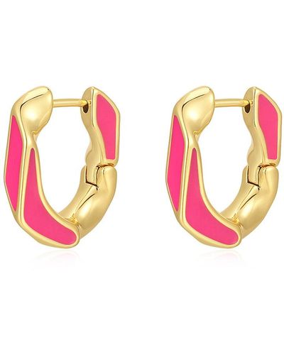 Luv Aj Pave Cuban Link Hoops- Hot Pink- Gold