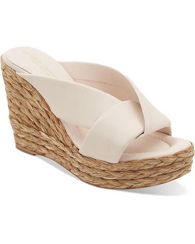Andre Assous Opal Leather Slip-on Wedge Sandals - Natural