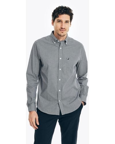 Nautica Wrinkle-resistant Plaid Wear To Work Shirt - Gray