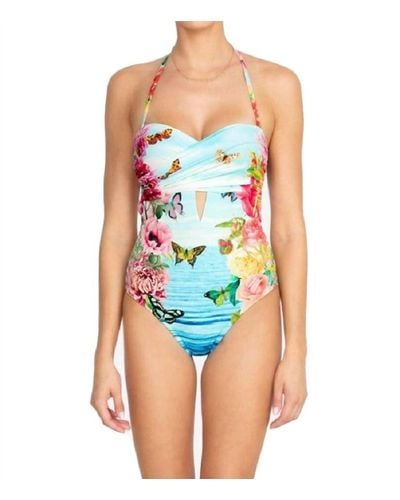 Johnny Was Costa Azul Cut Out One Piece Swimsuit - Blue