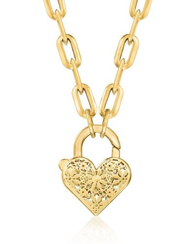 Ross-Simons Italian 14kt Yellow Gold Floral Embroidery Heart Locket Necklace - Metallic