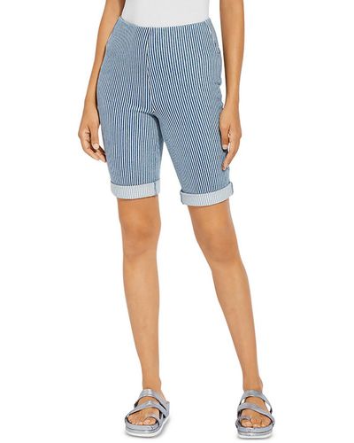 Lyssé Stripe Midi Denim Shorts - Blue