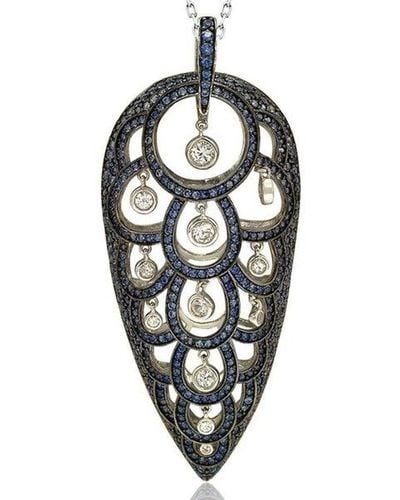 Suzy Levian Sterling Silver Sapphire Pave Necklace - Metallic