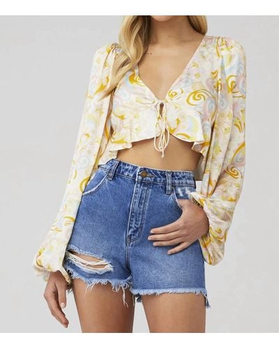 For Love & Lemons Marcia Crop Top In Yellow - Blue