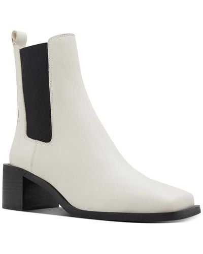 ALDO Foal Leather Square Toe Ankle Boots - White