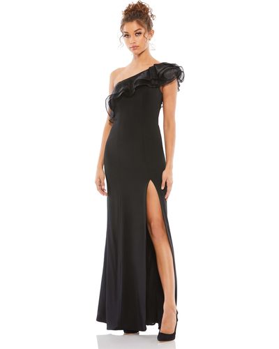 Mac Duggal One Shoulder Ruffle Evening Gown - Black
