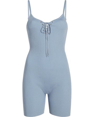 Madden Girl Lace-up Ribbed Romper - Blue