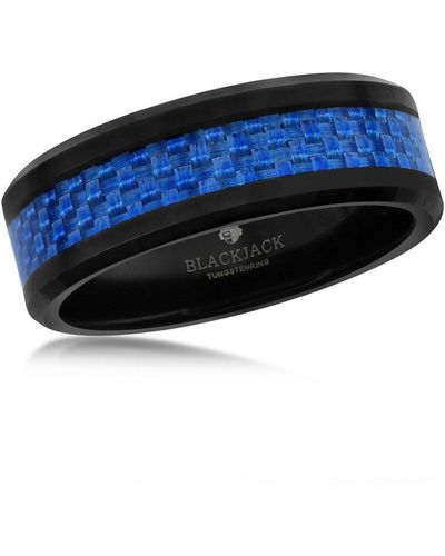 Black Jack Jewelry Black Tungsten Ring W/ Carbon Fiber - Blue